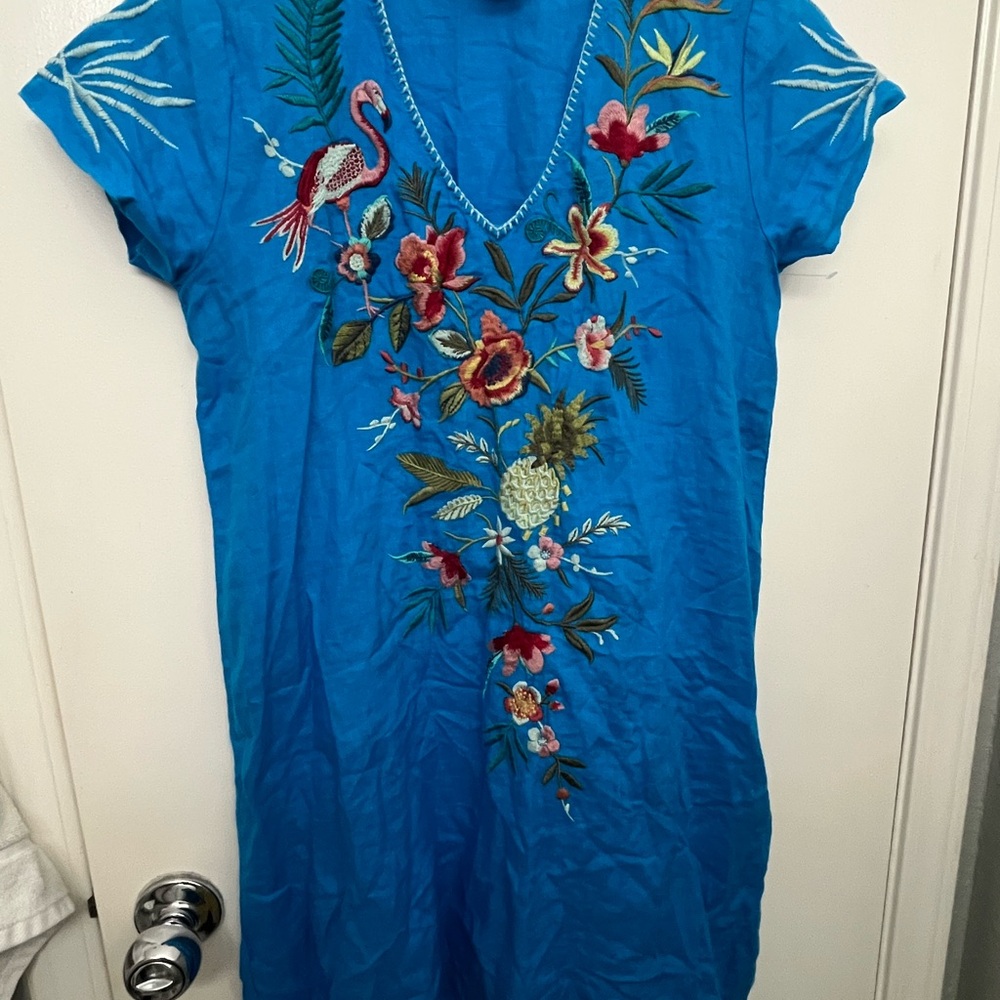 Blue Embroidered Floral Dress